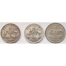 AUSTRALIA 1926 - 1961 . SIXPENCE . 3 MONARCH'S . 3 COINS